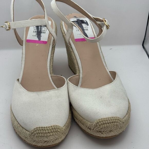 Stuart Weitzman mykonos canvas wedge Espadrilles white closed toes sandals Sz 10 - Picture 3 of 11